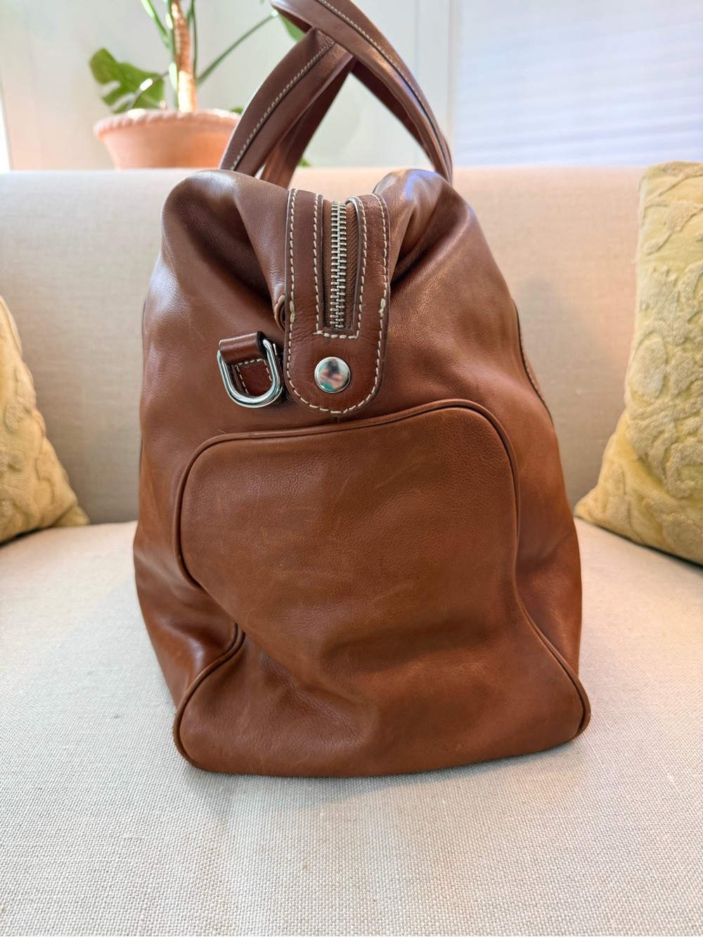 Cole Haan saddle brown leather duffle. - Picture 4 of 11